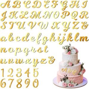 64 Pcs Gold Acrylic Cake Alphabet & Number Toppers Set – Personalized Cake Decor