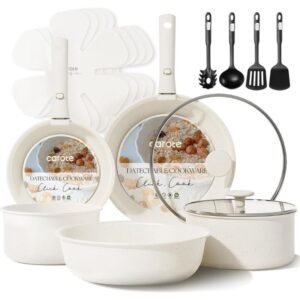 CAROTE 17 Piece Nonstick Cookware Set with Detachable Handle