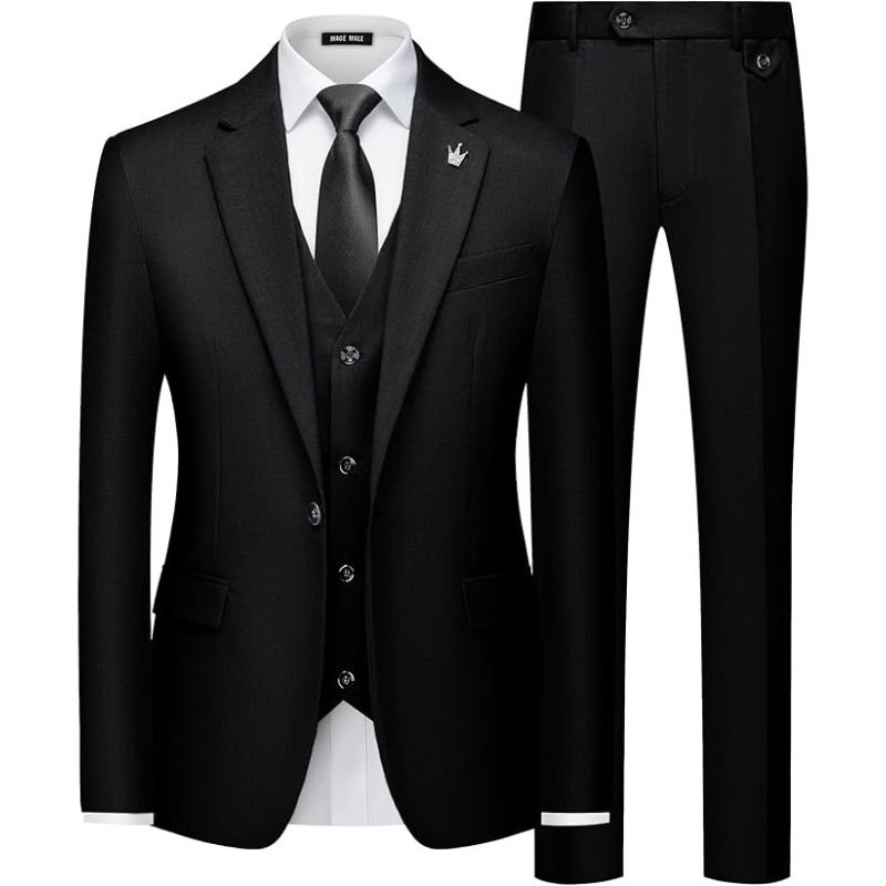 MAGE MALE Men's Slim Fit 3-Piece Suit Tuxedo Set – Prom, Wedding, & Formal Party